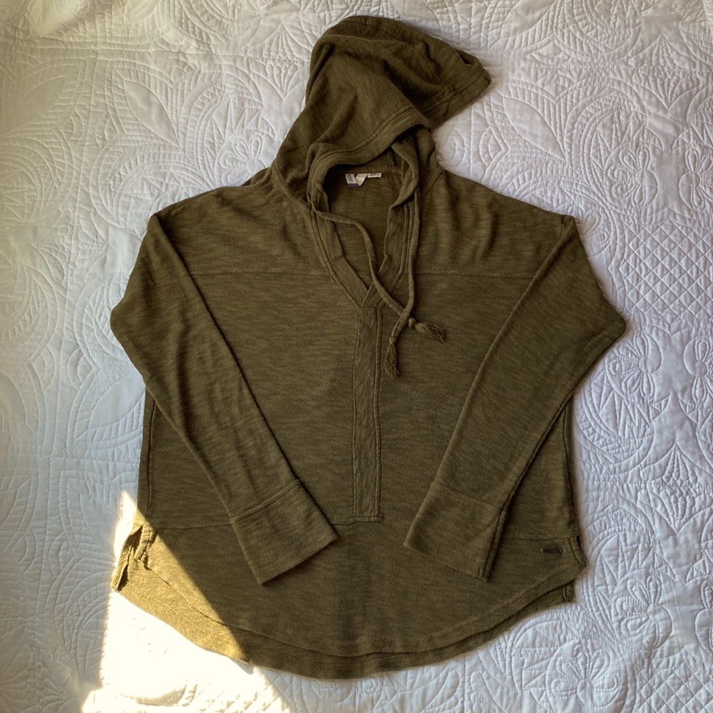 Roxy Sz M Womens Hooded Long sleeved Light weight Pullover Olive Green